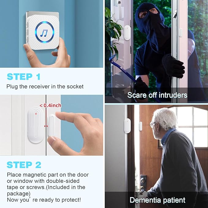 Sanjie Door Chime,Wireless Door Chimes When Door Opens Entry Alarm for Home/Business/Office/Store with 800ft Range,55 Chimes and 5 Adjustable Volume Door Ringer Alert