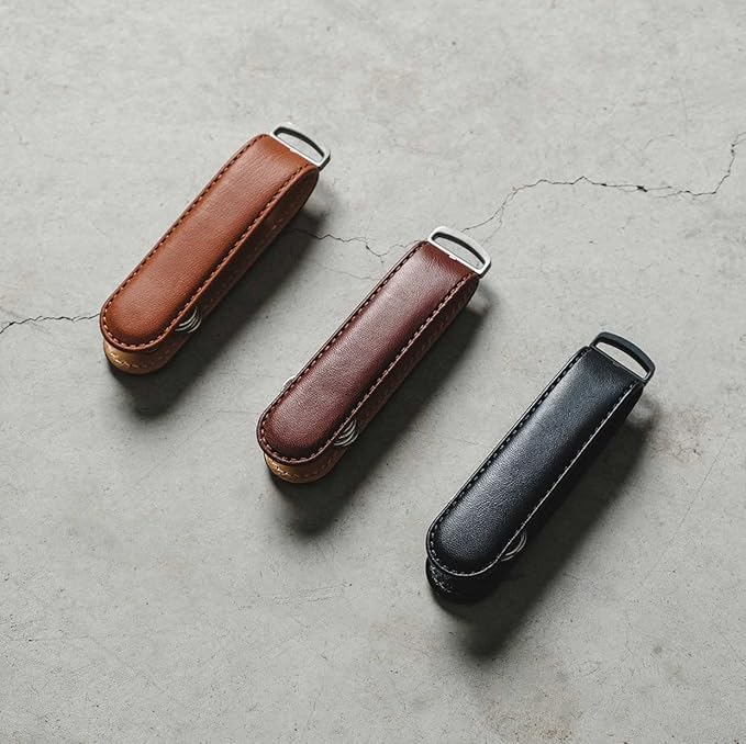 Jibbon Italian Premium Leather Key Organizer - Stylish Key Holder with Marine Grade 316 Stainless Steel, Compact EDC Keychain
