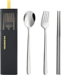 DEVICO Travel Utensils with Case, 18/8 Stainless Steel Reusable Silverware Set for Lunch Box, Portable Cutlery Set, Fork and Spoon Set for Camping, Lunch, Picnic, Workplace, School (Black)