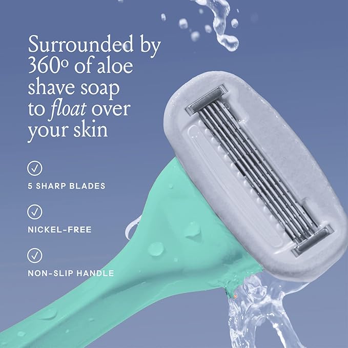Billie Razors for Women Shave Kit – Razor + 4 x 5-Blade Razor Refills + Magnetic Holder – Minty