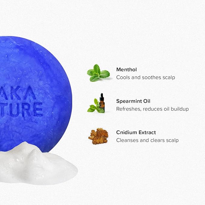 Maka Nature Low-Carbon Shampoo Bar | Korean K-Beauty Haircare with Natural Ingredients for Scalp & Hair Types | Vegan, Eco-Friendly, pH balanced, 3.35oz (Cooling)