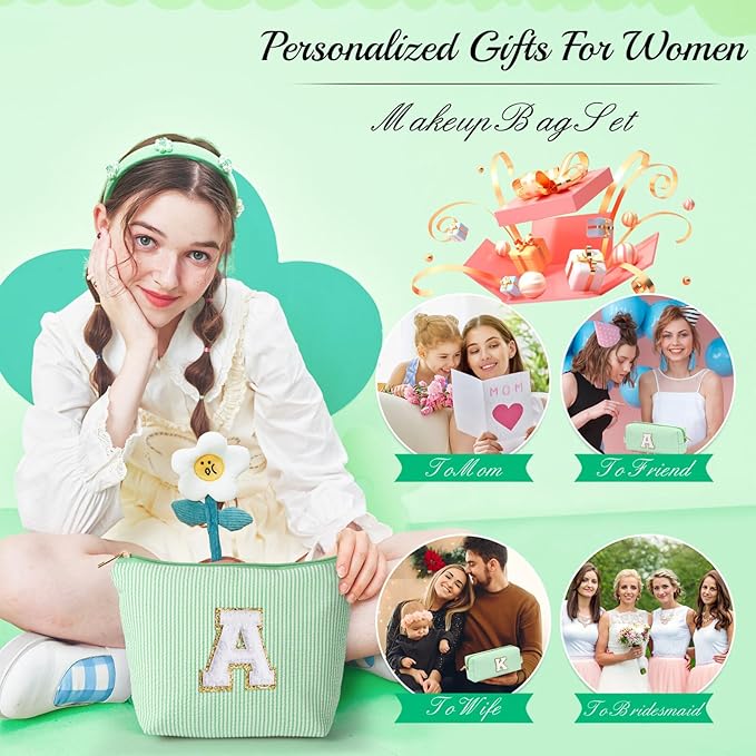 YOOLIFE Travel Makeup Bag Cosmetic Bag - Make Up Bag with Makeup Brush Bag Monogram Makeup Pouch Bag 2 Pieces Cute Makeup Bag Personalized Gifts Best Friend Birthday Gifts for Women Letter Y