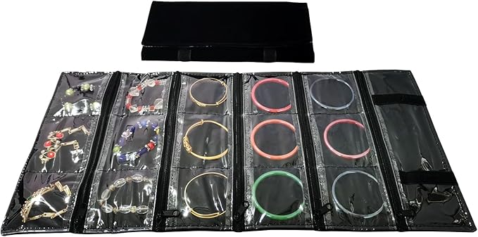 Travel Jewelry Roll Bag Portable Organizer Pouch With Grids&PVC Cover Storage Bags for Necklace, Bracelet, Bracelet,Ring, Badge, Pendant