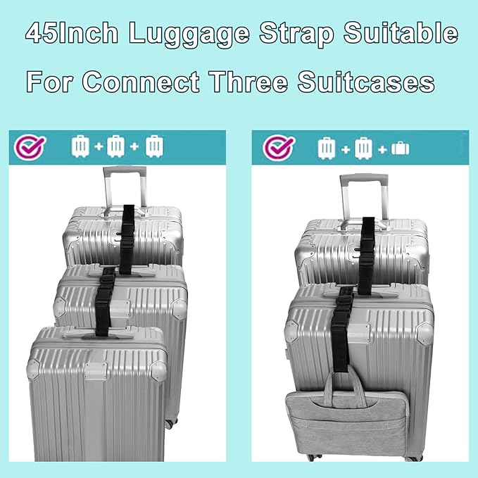 2Pack Luggage Straps for Suitcases, Travel Connector for Carry On Bag, Add Bag to Connect Two Suitcases, Adjustable Belt Attachment Accessories for Connect Your 3 Luggages, Red