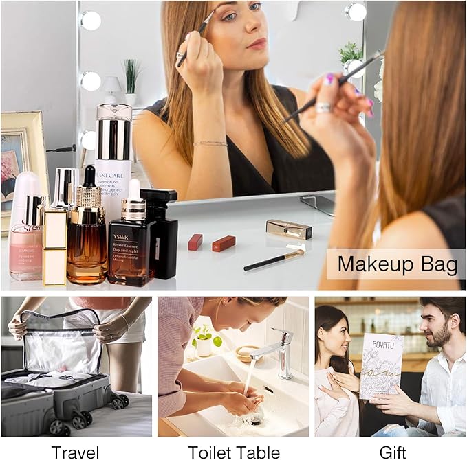 Travel Makeup Bag Organizer Cosmetic Bag: 3 Pcs Set Make up Bags for Women with Handle - Waterproof Vegan Leather Toiletry Bags with Comparments (C-05-Pink)