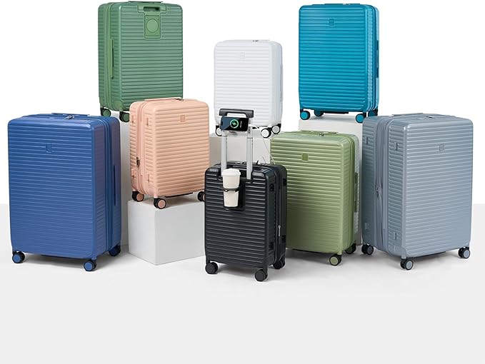 Hard Shell Suitcases Expandable Travel Luggage Sets 3 Piece, Carry on and Check in 3 Piece Luggage Suitcase Sets with Spinner Wheels Cup Holder Charger Built in (White, 20/24/28)