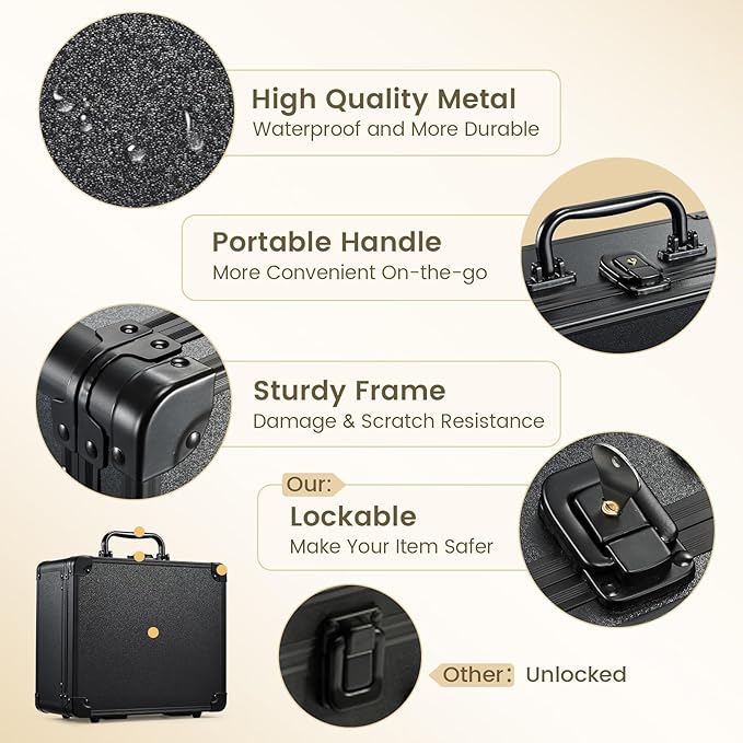 Makeup Case with Magnetic Lighted Mirror Makeup Organizer Box Travel Cosmetic Case with 3 Colors LED Mirror Portable Vanity Make up Suitcase with Lockable Keys Dividers Brush Holder, Black