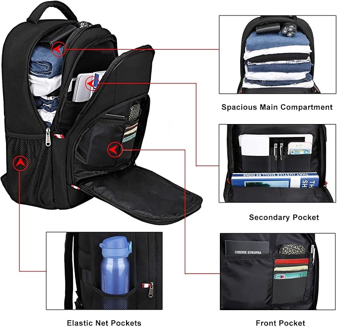 Travel Laptop Backpack, Black Backpack for Men and Women with USB Slit Business Computer Back Pack (Black, 15.6 Inch)