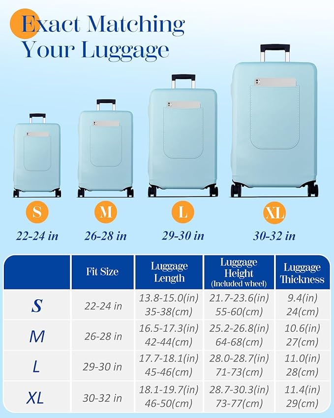 Slohif Luggage Cover for Suitcase Tsa Approved Protector - Luggage Sleeve Suit Case Cover Travel Stretch Large Baggage Case Protective Washable Fit 29-30 Inch Light Blue