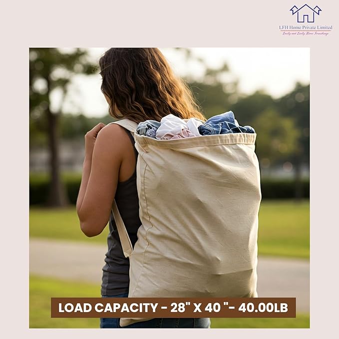 LFH Home Large Premium 100% Cotton Canvas Laundry Bag with Drawstring and Handles Heavy Duty, Multi-Use, and Washable for Home, Travel, College or Storage 28x36 (Pack of 4)-Natural