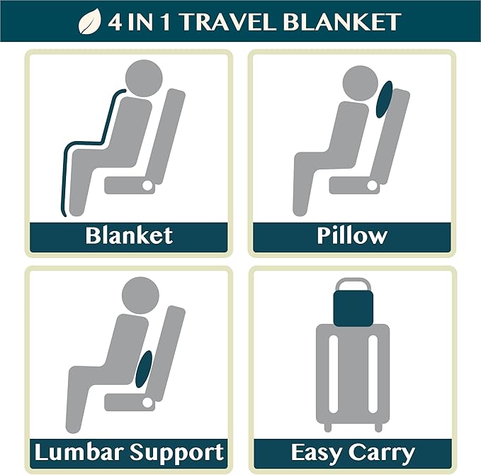PAVILIA Travel Blanket Pillow, Soft Airplane Blanket 2-in-1 Combo Set, Plane Blanket Compact Packable, Flight Essentials Car Pillow, Travelers Gifts Accessories, Luggage Backpack Strap, 60x43 Gray