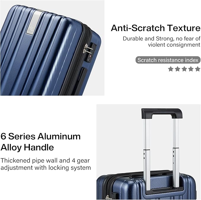 Hanke 24 Inch Expandable Checked Luggage Lightweight PC Hard Case Luggage Suitcases with Wheels Travel Luggage Rolling Large Suitcase Travel Luggage Bag for Go to University.(Dark Blue)