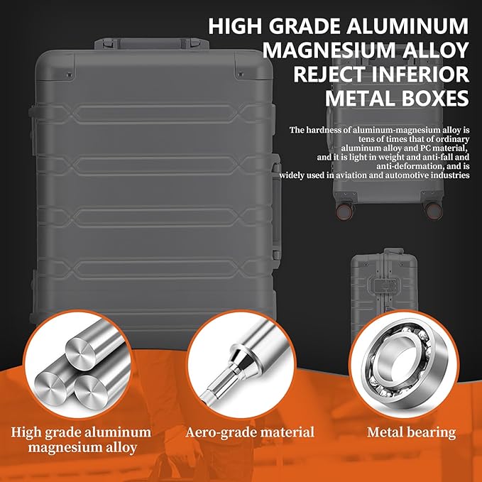 WEICHEN Set of 2 All Aluminum Magnesium 20 in Carry On and 29 in Checked Luggage with Spinner Wheels and TSA Lock, Hard Case Luggage Carry On Travel Suitcase with 2 Duffle-Travel Bags