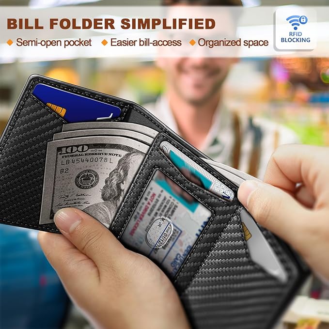 BULLIANT Men Wallet Leather Wallet Card Holders Money Clip for Men 10Cards-Magnetic Flip on Metal Case