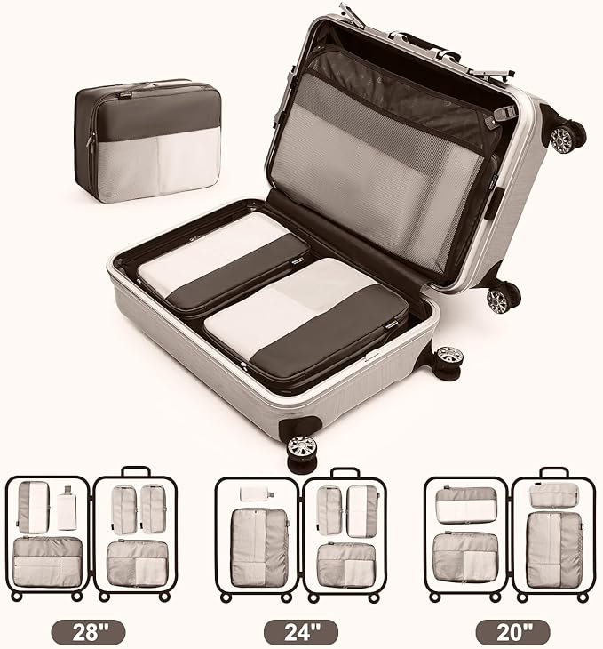 4 Set Compression Packing Cubes for Travel, Suitcases and Backpack Space Saving Organizers (Charcoal Gray)