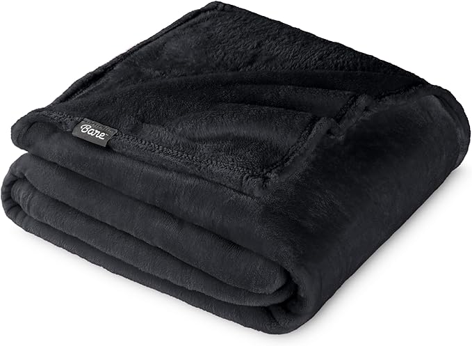 Bare Home Fleece Blanket - Throw Extra Long - Ultra-Soft Lightweight for Bed, Sofa, and Couch - Luxury Microplush - Cozy Warm Blanket (Throw XL, Black)