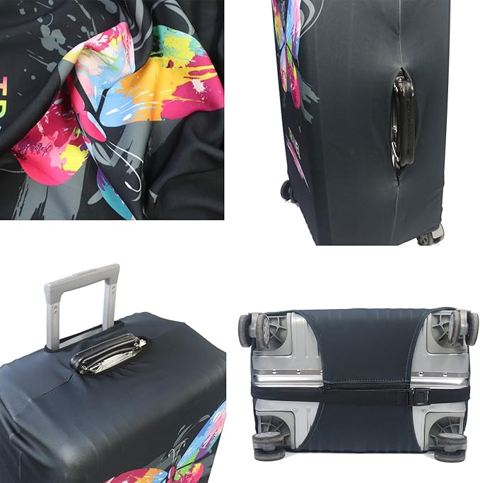 MosaiRudo Thicker Luggage Cover Elastic Suitcase Cover Protector Fits 18-32 Inch Suitcase Travel Accessories (Butterfly, L)