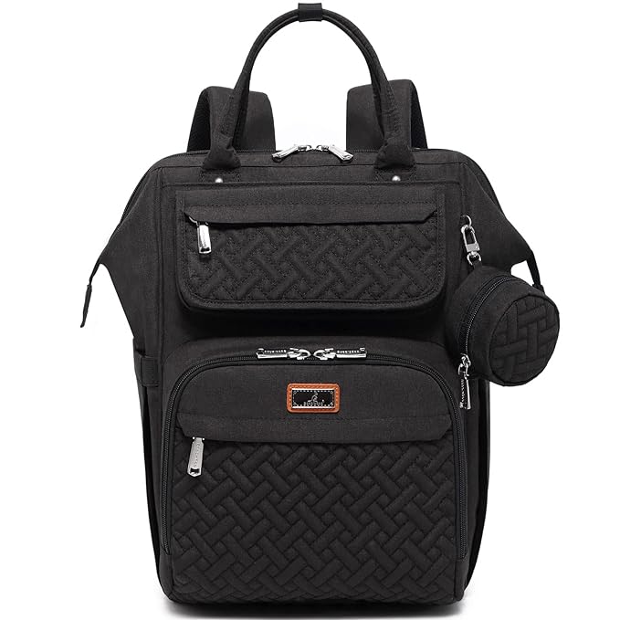 BabbleRoo Diaper Bag Backpack, Multifunction Nappy Changing Bag with Changing Pad, Stroller Straps & Pacifier Case, Unisex Stylish Travel Back Pack for Moms & Dads - Black