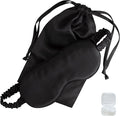 Mulberry Soft Silk Eye Mask for Sleeping with Ear Plugs & Luxury Bag - Cooling Night Eye Covers Sleep Face Mask for Women - Blindfold Travel Eye Mask Blocking Out Light - Black