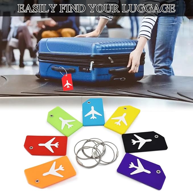 7 Pack Silicone Luggage Tag for Suitcases with Name ID Card, TSA Approved, Privacy Protection Travel Suitcase Tags (Multicolor)