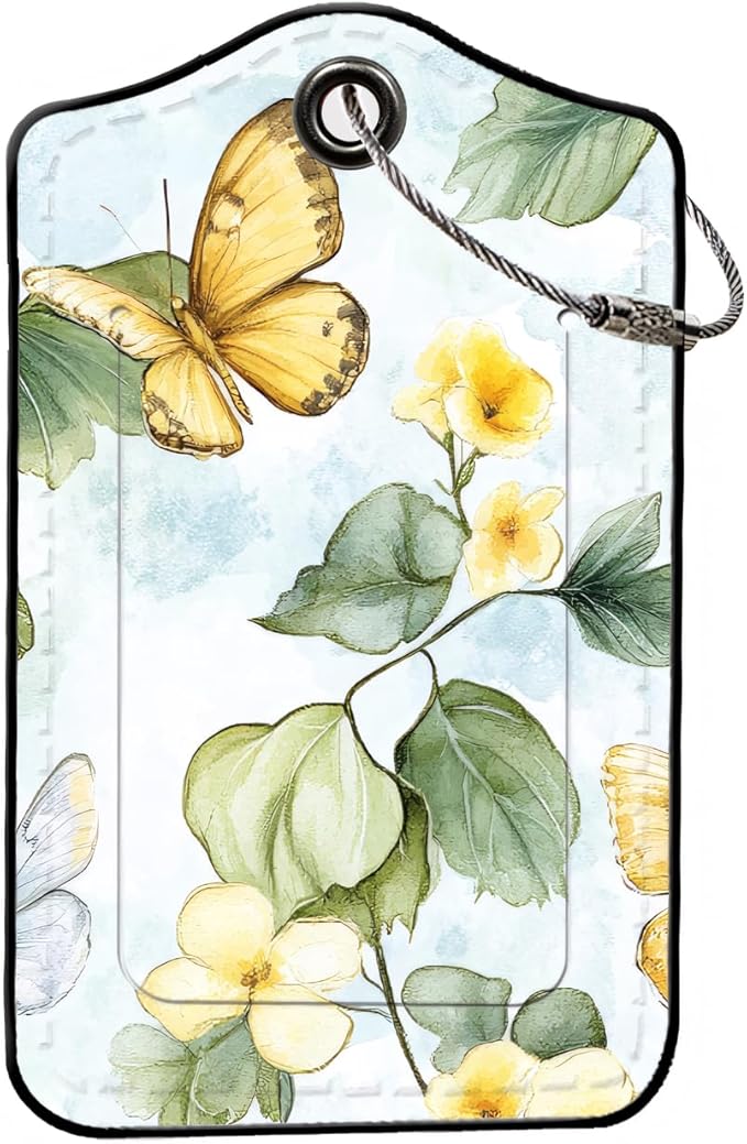 Luggage Tags for Suitcases, 2-Pack PU Leather for Cruise & Travel, Baggage ID Tags with Privacy Cover & Address Card, Durable Metal Ring, Kids Adults Travel Accessories, Watercolor Flutter