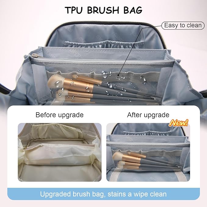 Travel Makeup Bags for Women Cosmetic Bag: Puffy Make up Bags Set of 3 - Vegan Leather Makeup Organizer - Waterproof Large Toiletry Bag with Compartments - Travel Essentials (Black)