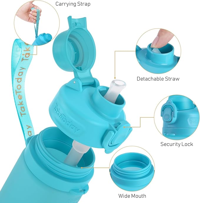 TakeToday Collapsible Water Bottles 32oz, Foldable Travel Water Bottle, BPA Free, Silicone Water Bottle Leakproof for Hiking, International Travel, Outdoors