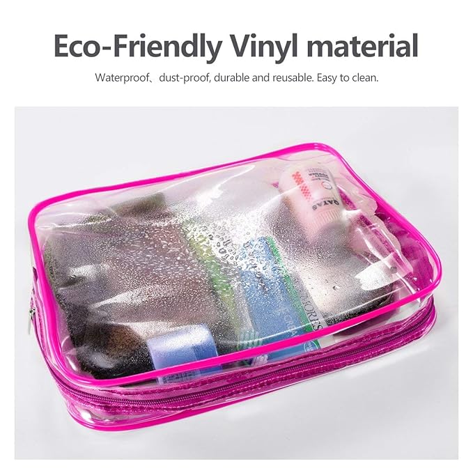 6Pcs Crystal Clear PVC Travel Toiletry Bag Kit for Women Men, Waterproof Vinyl Packing Organizer Storage Bags with Zipper Handle Straps, Cosmetic Pouch Carry on Airport Airline Compliant Bag Handbag