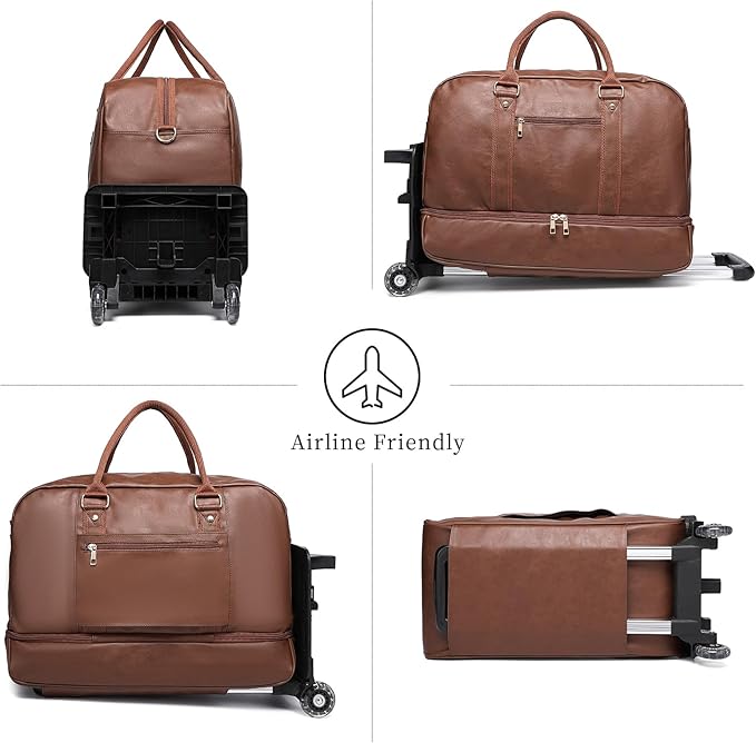 seyfocnia Rolling Duffle with Wheels, Duffle Bag for Travel Women Carry On Luggage Wheeled Overnight Weekender Bag Men