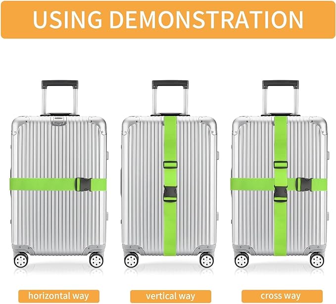 BILIONE Luggage Straps Belts TSA Approved Keep Suitcase Secure While Traveling, 79" Long Add a Bag Premium Accessory for Travel Bag Closure, 2 Pack Green