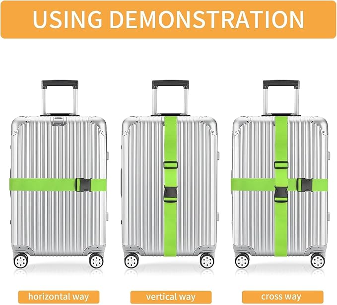 BILIONE 4 Pack Luggage Straps 79" Long Belts Keep Suitcase Secure While Traveling, TSA Approved Add a Bag Premium Accessory for Travel Bag Closure (2PCS Blue + 2PCS Orange)