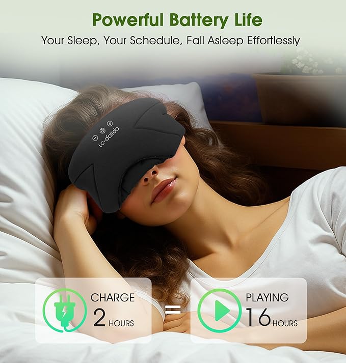 LC-dolida Sleep Mask with Headphones Bluetooth 5.4, Wireless Music Eye Mask for Sleeping Headphones with Soft Bamboo Cotton Cooling Breathable,Ultra-Thin Stereo Speaker for Side Sleepers-Black