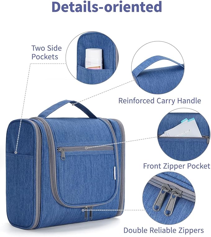Narwey Hanging Toiletry Bag for Women Travel Makeup Bag Organizer Toiletries Bag Men for Cosmetics Essentials Accessories (Large, Navy Blue)