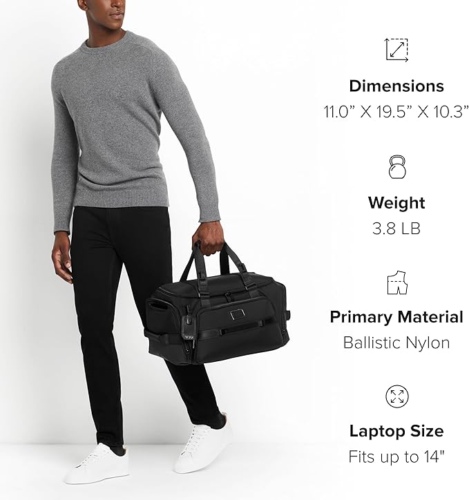 TUMI - Alpha Bravo Mason Duffel - Men's Weekender, Gym and Overnight Travel Bag - Fits Up To 15" Laptop - 11.0" X 19.5" X 10.3" - Navy Coated Canvas