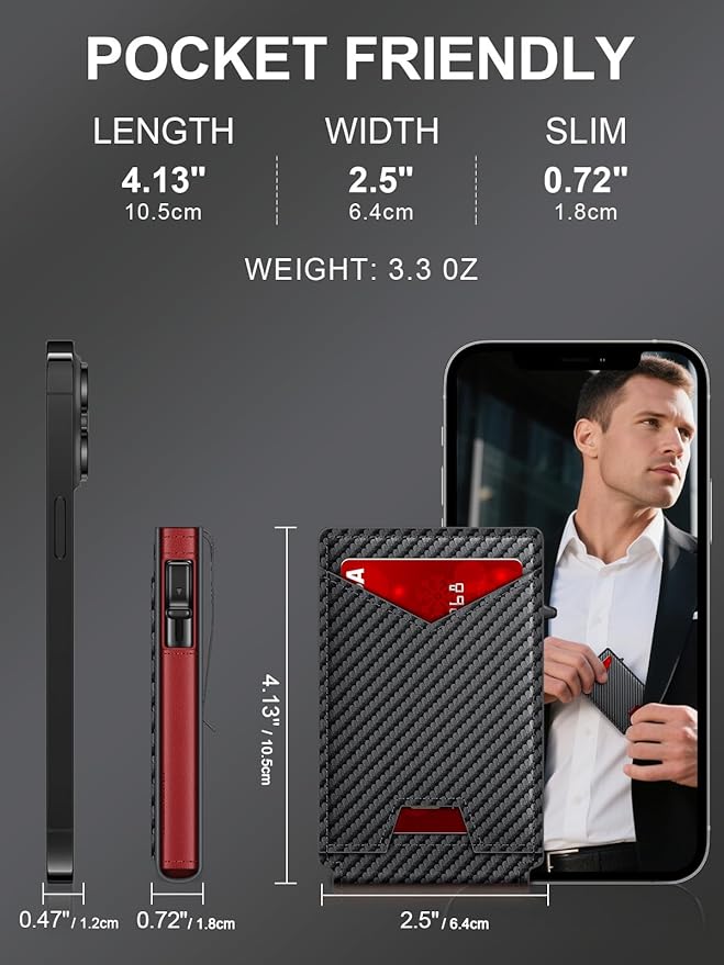 Wallet for Men RFID Wallet with Money Clip, Slim Pop Up Card Holder for 10-12 Cards, Minimalist Smart Credit Card Case with ID Window, Bifold Metal Wallet for Front Pocket, Gifts for Men