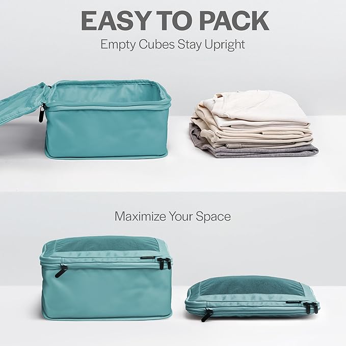 Compression Packing Cubes for Travel - Luggage Organizer Bags - Double Zipper Packing Cubes for Suitcases (2-Pack, Teal)