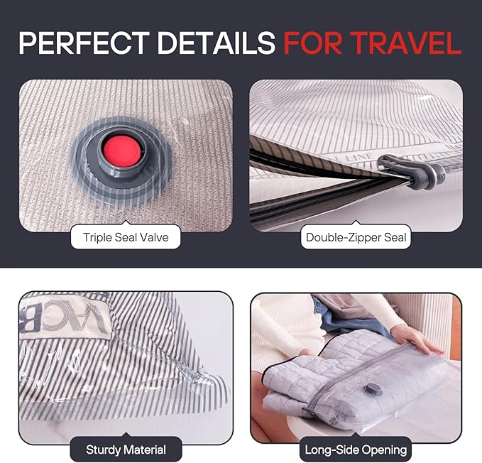 VMstr 9 Pack Vacuum Storage Bags for Travel, Carry-on Size Space Saver Bags for Luggage Clothes and Clothing Compression Packing, High Pressure Electric Pump(D/C Power)