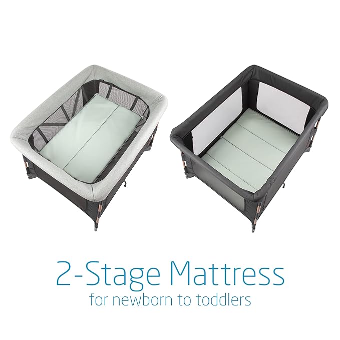 Maxi-Cosi Swift Lightweight Portable Playard, 1-Step Fold PlaypenWith Travel Bag, 2-Stage Mattress for Newborn to Toddlers, Essential Graphite