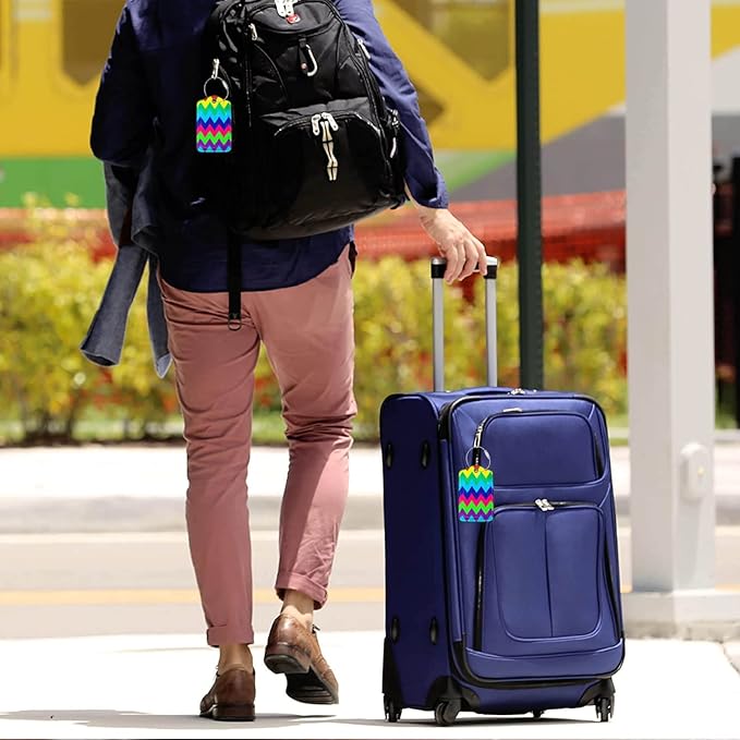 Luggage Tags for Suitcases-Colorful Luggage Tag 4 Pack with Loops Cute Bag/Backpack/Suitcase Tags Bulk Travel Essentials for Flying