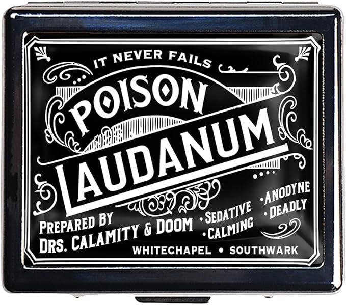 Silver Vintage Pill Box 7 Day Metal Pill Box with Mirror and 8 Compartments Cute Travel Pill Organizer for Purse (Vintage Halloween Label)
