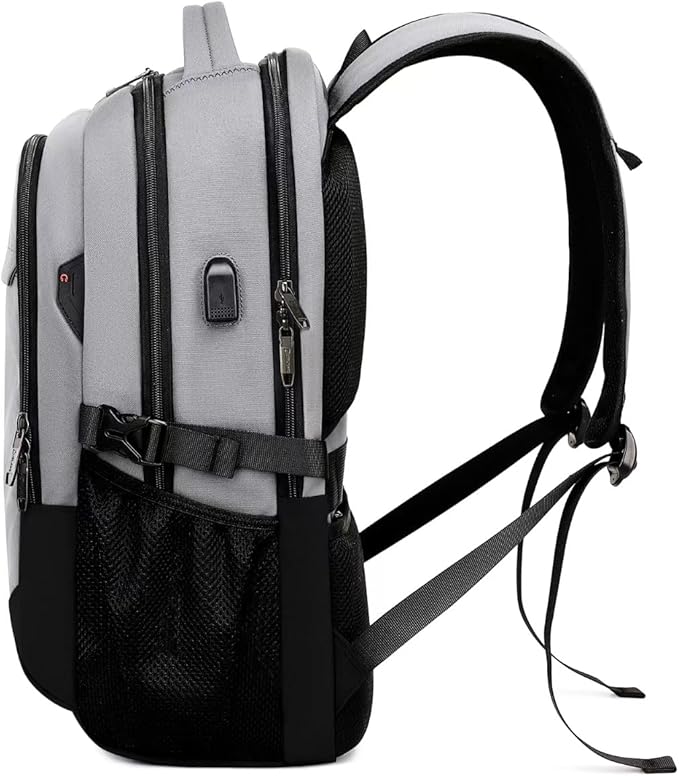 DUSLANG 17 Inch Travel Laptop Backpack Water Resistant College Backpack for Men/Women Laptop Bag with USB Charging Port, Light Grey and Black