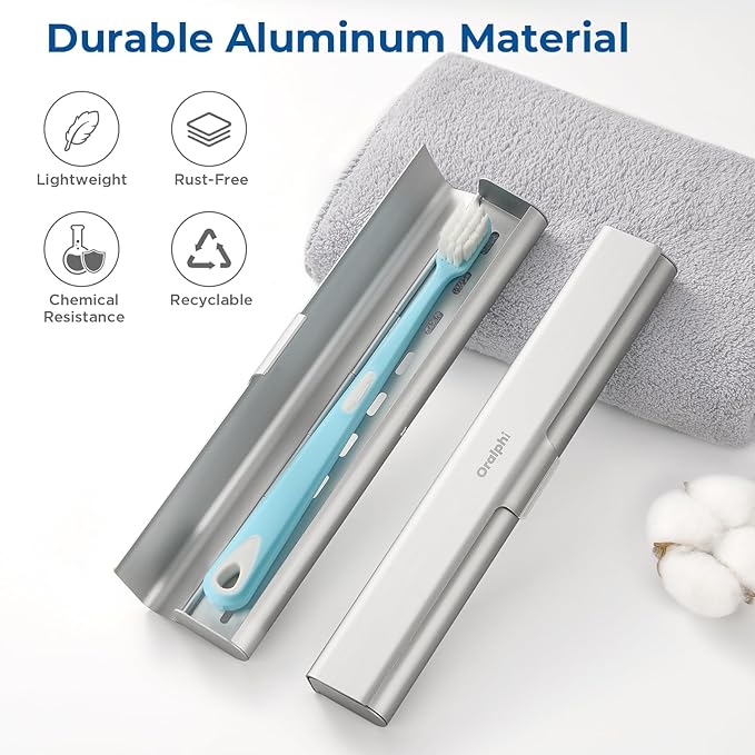 2 Pack Aluminum Toothbrush Travel Case, Portable Travel Toothbrush Holder, Durable Manual Toothbrush Box Container for Traveling, Bathroom, Camping, Business Trip