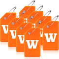 8 Pcs Luggage Tags for Suitcases, 26 Initial Letter Travel Luggage Baggage Identification Labels ID Tags Fully Bendable Tags with Stainless Steel Loop (Letter W, Orange)