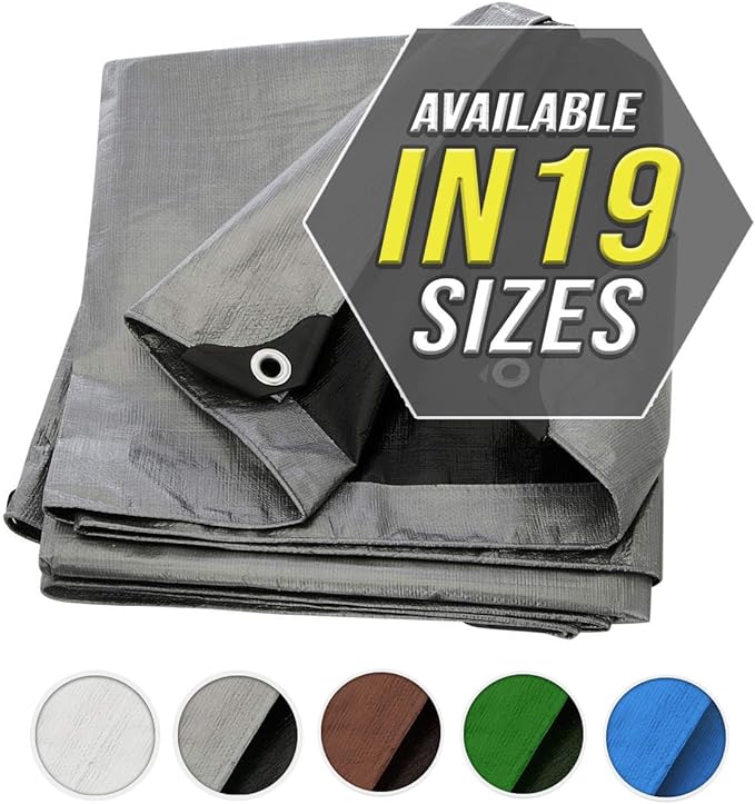 Large Waterproof Tarp - Heavy Duty 10 Mil Thick Poly Tarpaulin Ideal for Canopy Tents, Boats, RV or Pool Covers - Multipurpose Protective Tarps with Grommets for Indoor and Outdoor Use | 50' x 100'