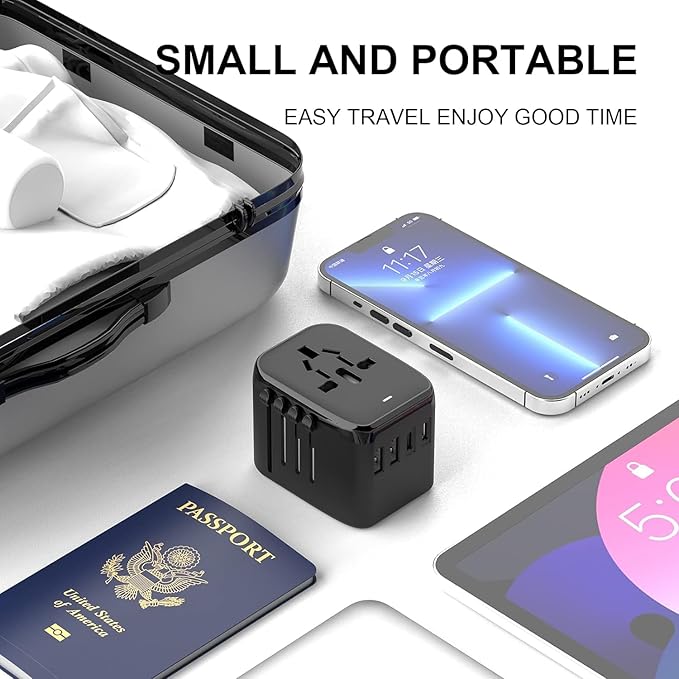 Universal Travel Adapter, 5 in 1 International Travel Plug Adapter with 2 USB A and 2 USB C, Worldwide Travel Plug Adaptor UK to European Power Socket Charger for EU USA UK AUS Asia