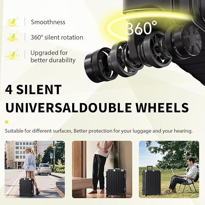 Krute Carry On Luggage 20 inch Aluminum Frame Suitcase with Spinner Wheels No Zipper Hardshell PC+ABS Luggages TSA Lock Zipperless Suitcases