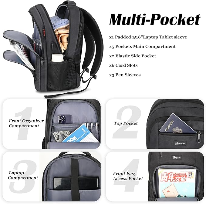 Black Backpack for School, School Backpack for Boys Girls Teens, Backpacks for Men Women, College Back Pack, Book Bag, Water Resistant Bookbag, mochilas escolares para adolescentes