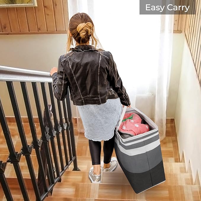 HomeHacks 2-Pack Large Laundry Basket, Waterproof, Freestanding Laundry Hamper, Collapsible Tall Clothes Hamper with Extended Handles for Clothes in The Dorm and Family Gradient Grey, 125L