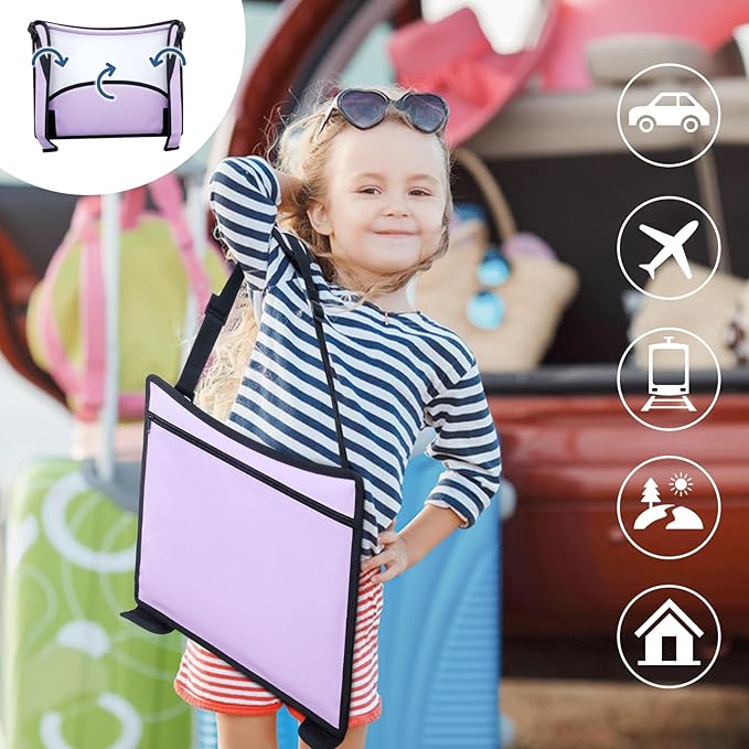 COOLBEBE Kids Travel Tray for Car Seats, Toddler Lap Desk with Dry Erase Surface, Portable Activity Table for Road Trips, Snack & Play Tray (Purple)
