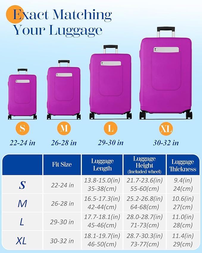 Slohif Luggage Cover for Suitcase Tsa Approved Protector - Luggage Sleeve Suit Case Cover Travel Stretch Large Baggage Case Protective Washable Fit 26-28 Inch Purple